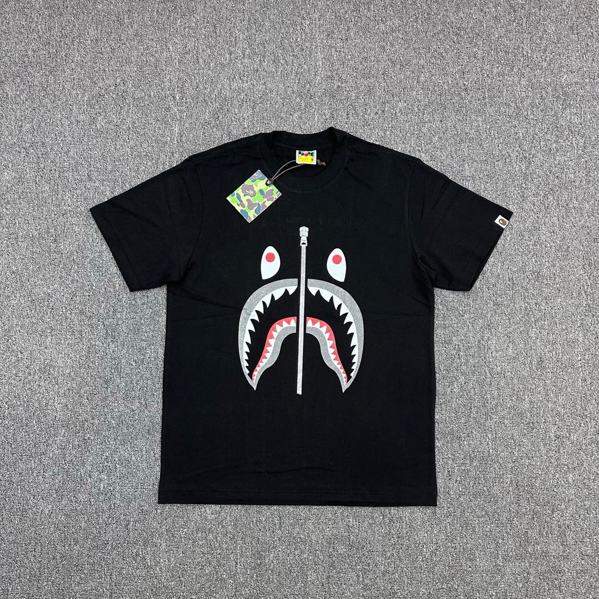BAPE SS26 WGM Shark Glitter Print T-Shirt — Black
