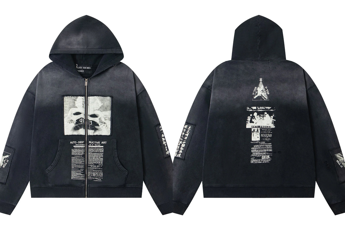 Enfants Riches Déprimés Gradient Dark Large Box Portrait Zip-Up Hoodie - Washed Black